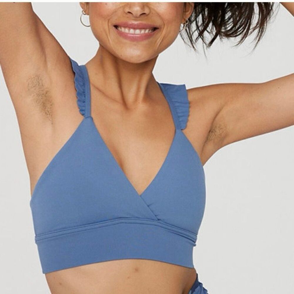 OFFLINE By Aerie Real Me Xtra Ruffle Sports Bra Blue Large